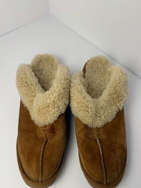 UGG Coquette Chestnut Genuine Sheepskin Suede Slippers Women's Size 8